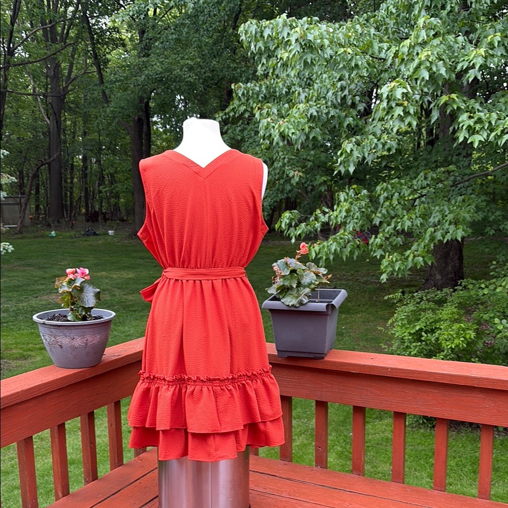 NWOT Calvin Klein Collection Orange Ruched Ruffled Mini Dress - Picture 3 of 14